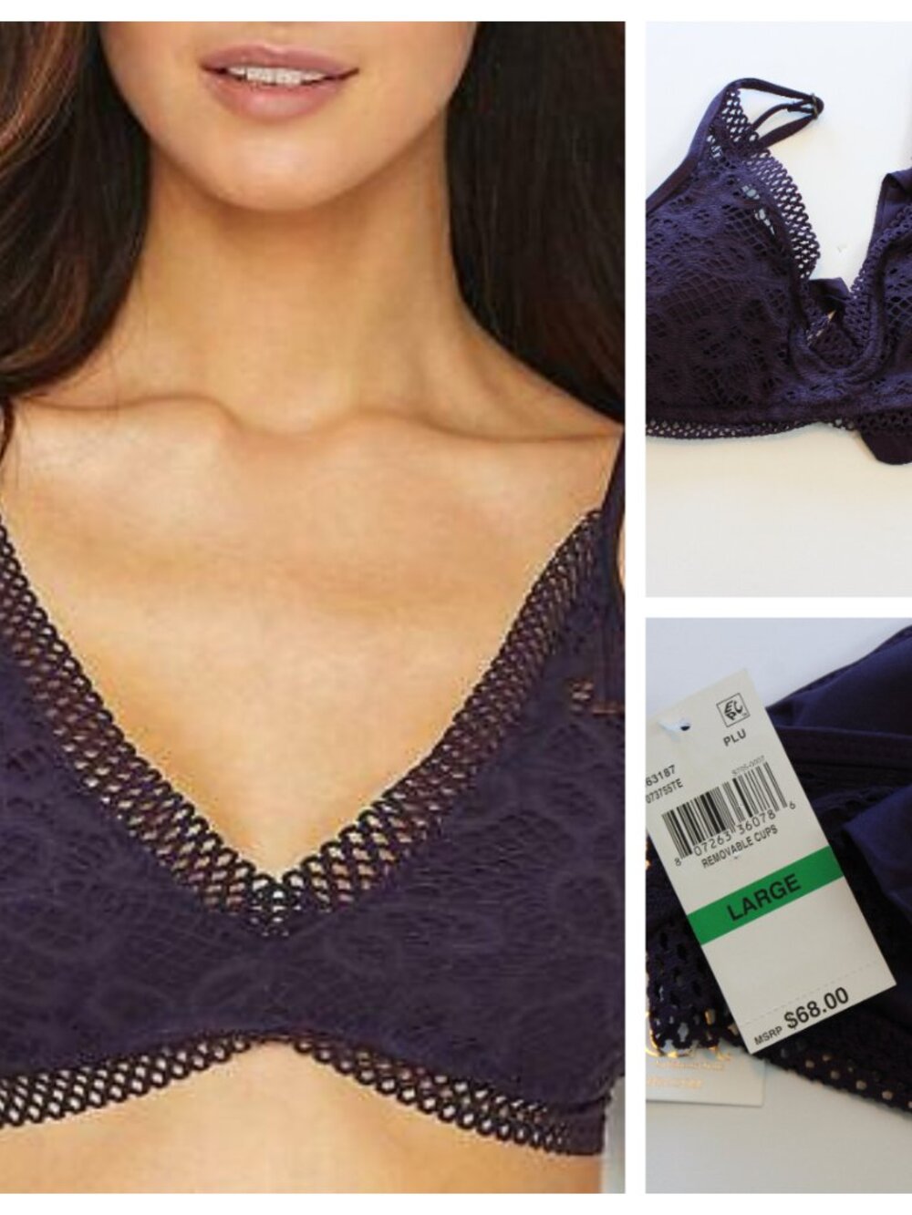Becca Crochet Bikini Swim Top Large Plum Purple Swimsuit NWT